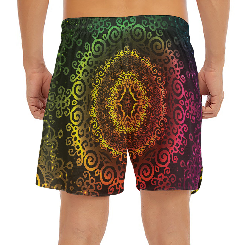 Colorful Gradient Mandala Print Men's Split Running Shorts