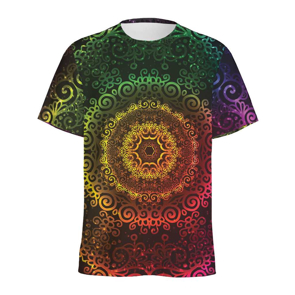 Colorful Gradient Mandala Print Men's Sports T-Shirt