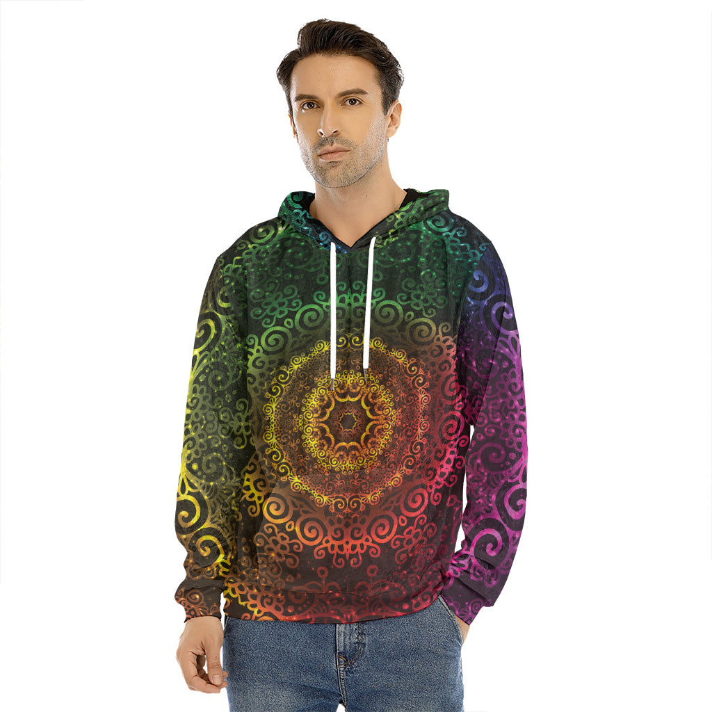 Colorful Gradient Mandala Print Men's Velvet Pullover Hoodie