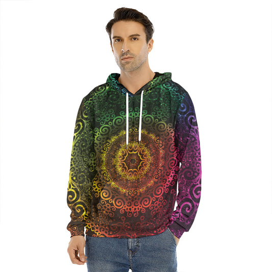 Colorful Gradient Mandala Print Men's Velvet Pullover Hoodie