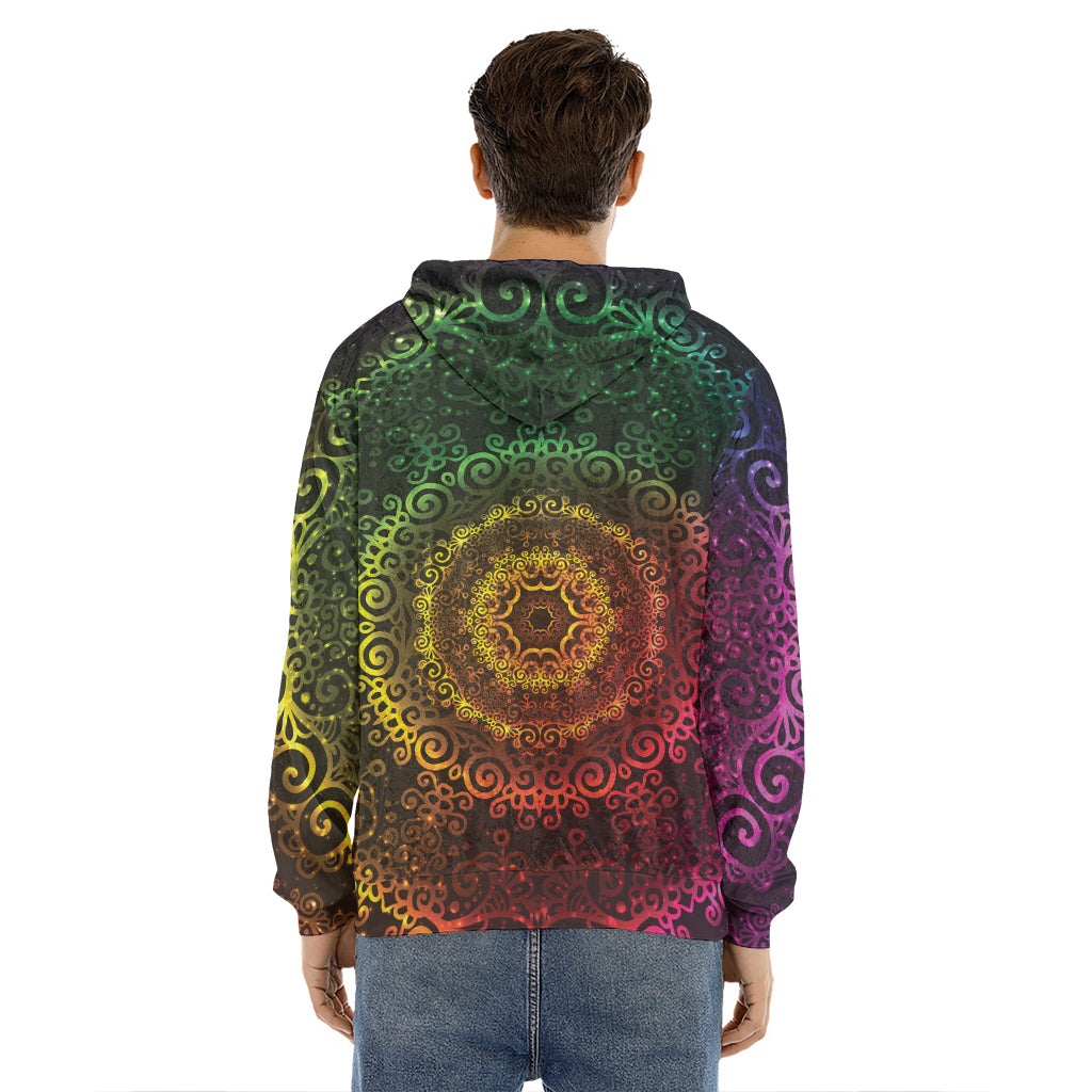 Colorful Gradient Mandala Print Men's Velvet Pullover Hoodie