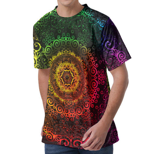 Colorful Gradient Mandala Print Men's Velvet T-Shirt