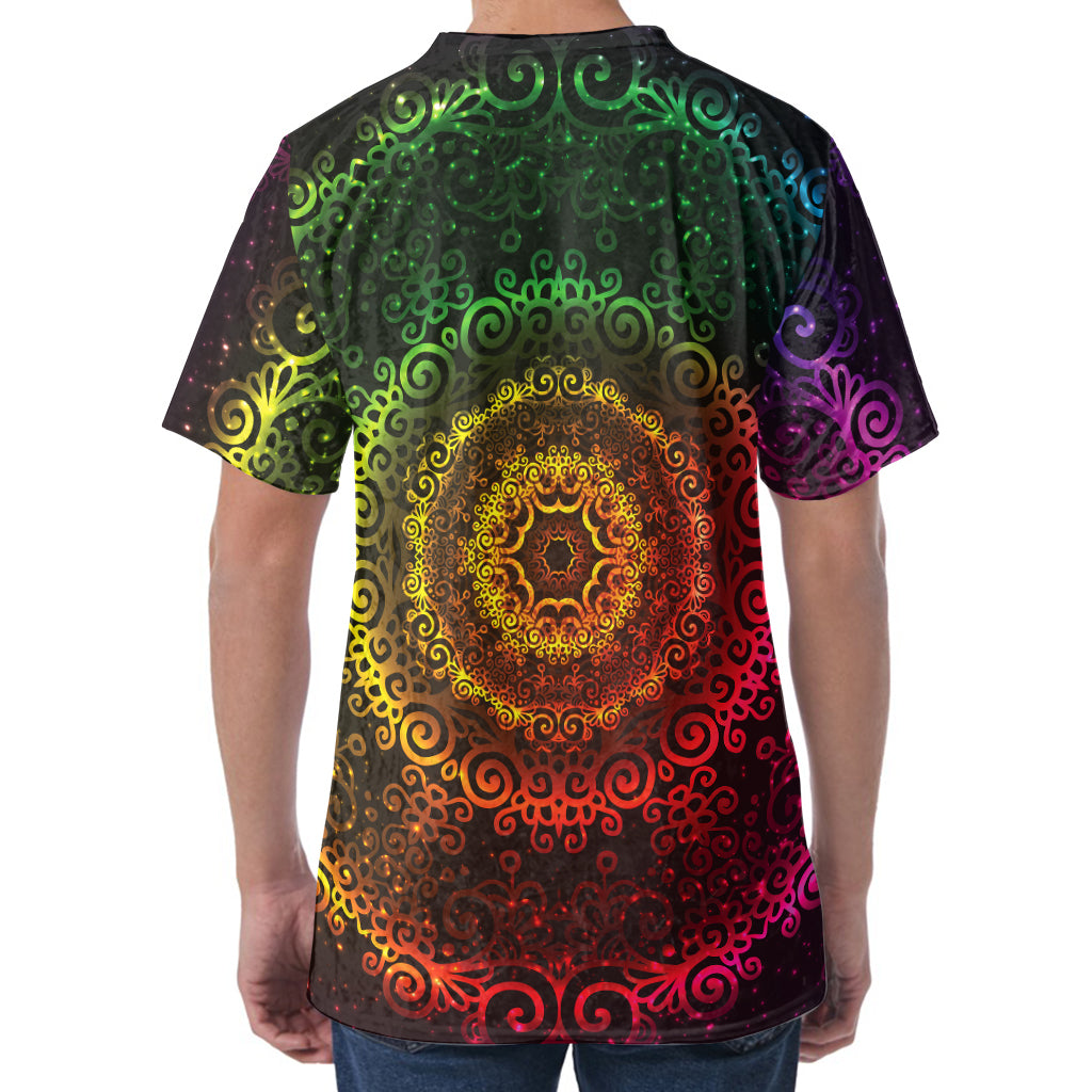 Colorful Gradient Mandala Print Men's Velvet T-Shirt
