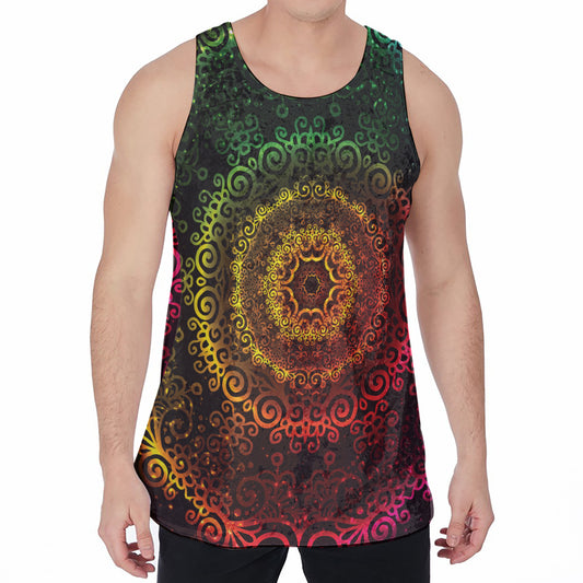Colorful Gradient Mandala Print Men's Velvet Tank Top