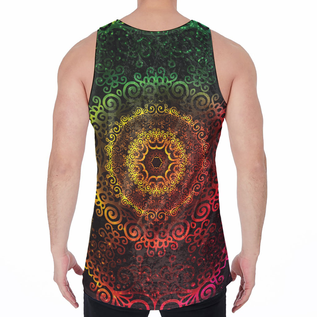 Colorful Gradient Mandala Print Men's Velvet Tank Top