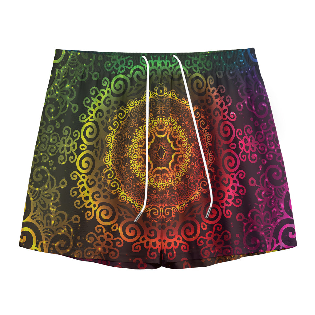 Colorful Gradient Mandala Print Mesh Shorts
