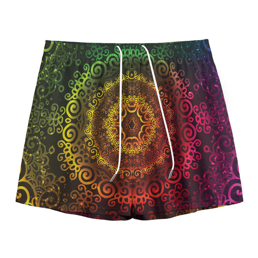 Colorful Gradient Mandala Print Mesh Shorts