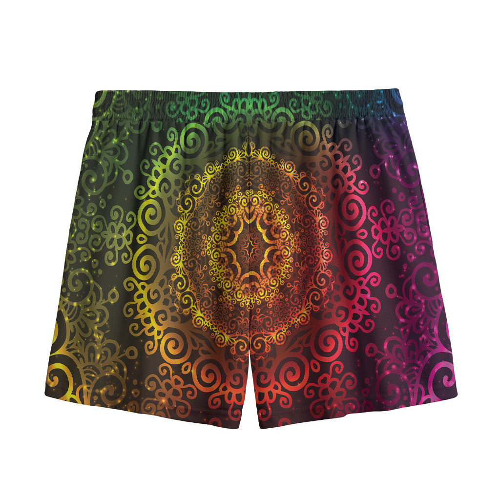 Colorful Gradient Mandala Print Mesh Shorts