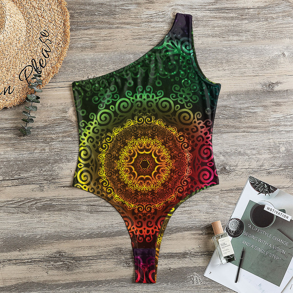 Colorful Gradient Mandala Print One Shoulder Bodysuit