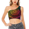 Colorful Gradient Mandala Print One Shoulder Crop Top