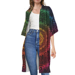 Colorful Gradient Mandala Print Open Front Beach Cover Up