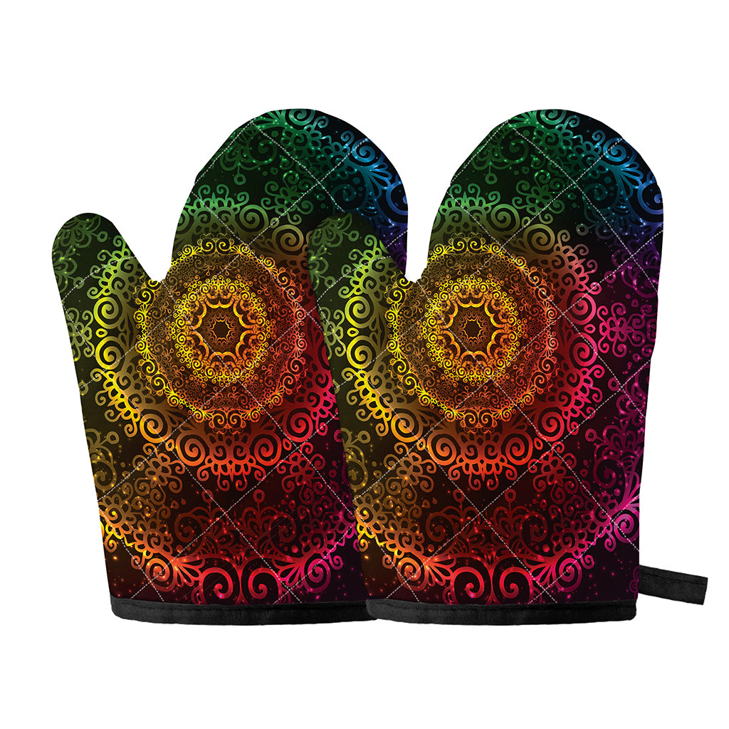 Colorful Gradient Mandala Print Oven Mitts