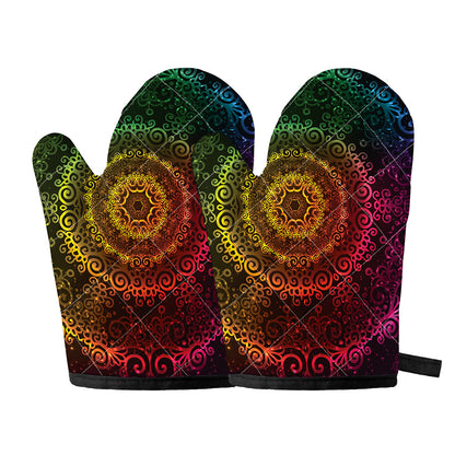 Colorful Gradient Mandala Print Oven Mitts