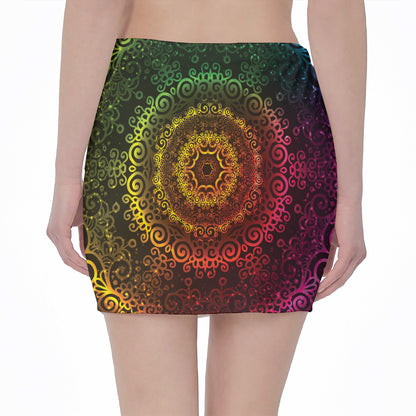 Colorful Gradient Mandala Print Pencil Mini Skirt