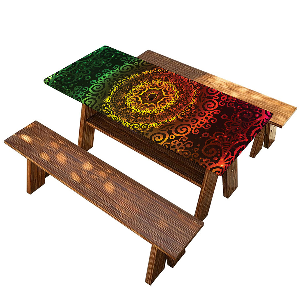 Colorful Gradient Mandala Print Picnic Table Cover