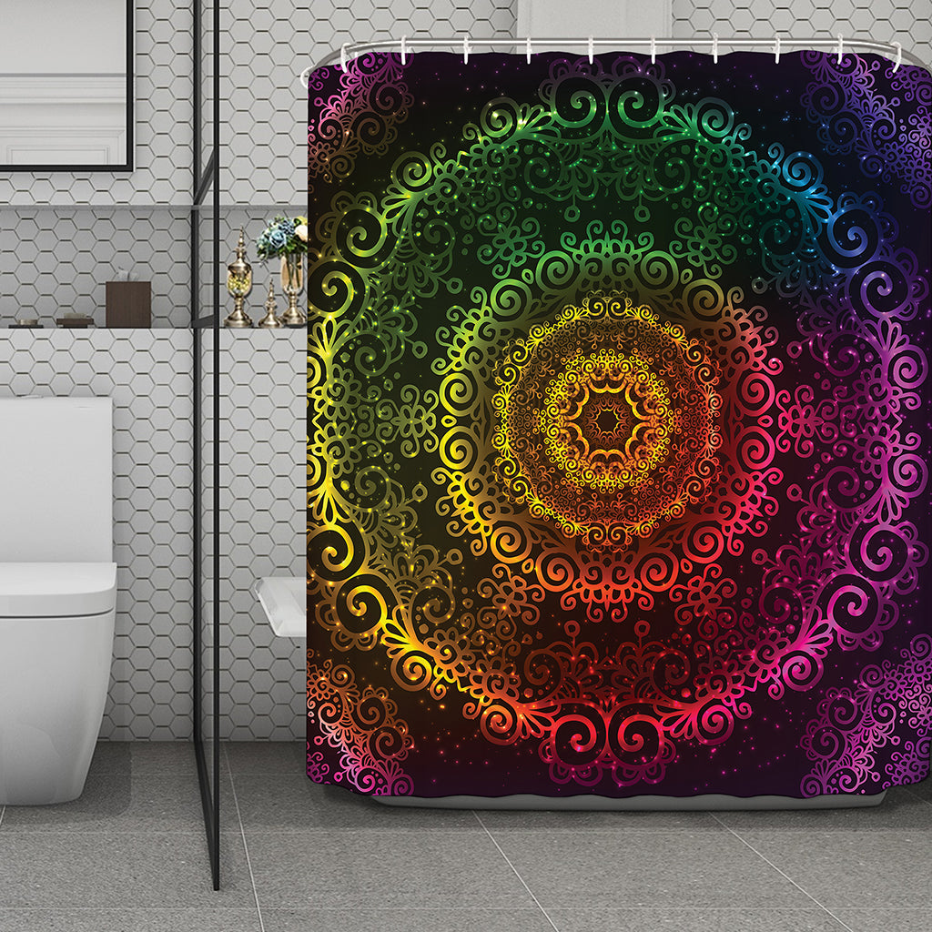 Colorful Gradient Mandala Print Polyester Shower Curtain