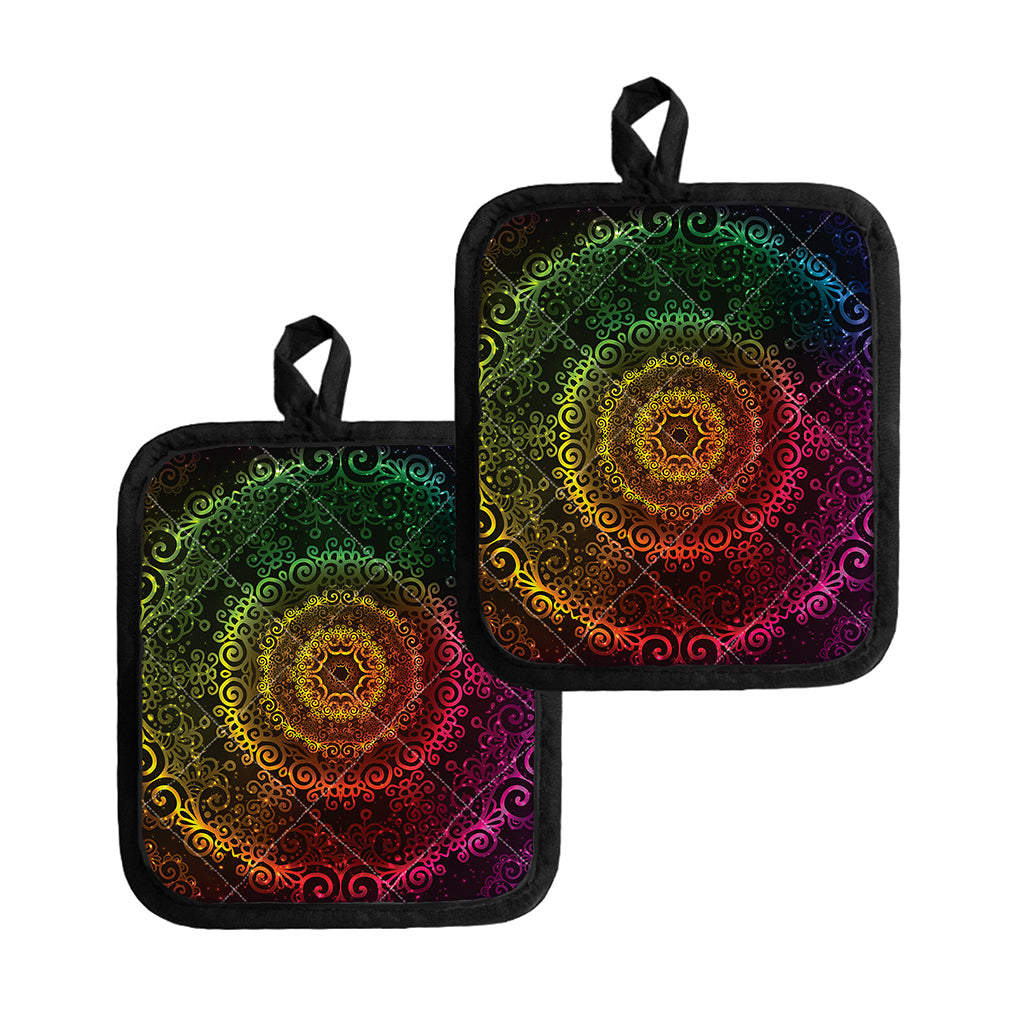 Colorful Gradient Mandala Print Pot Holders