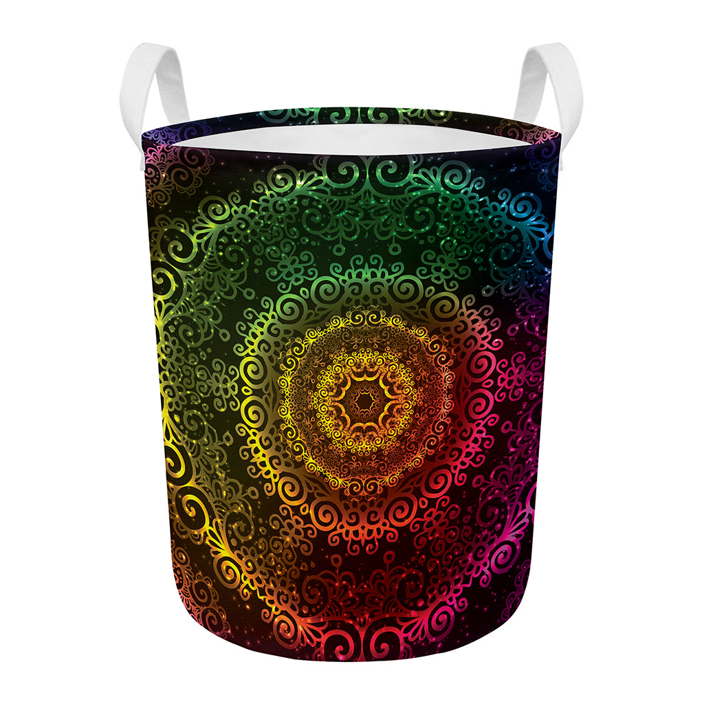 Colorful Gradient Mandala Print Round Laundry Basket