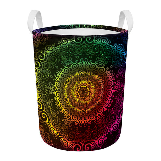 Colorful Gradient Mandala Print Round Laundry Basket