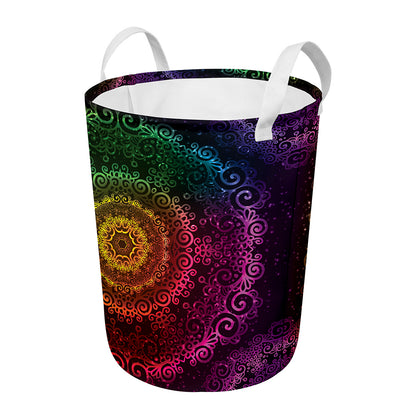 Colorful Gradient Mandala Print Round Laundry Basket