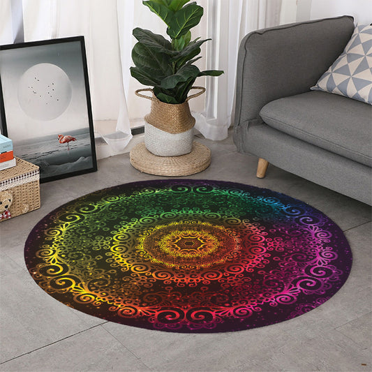Colorful Gradient Mandala Print Round Rug