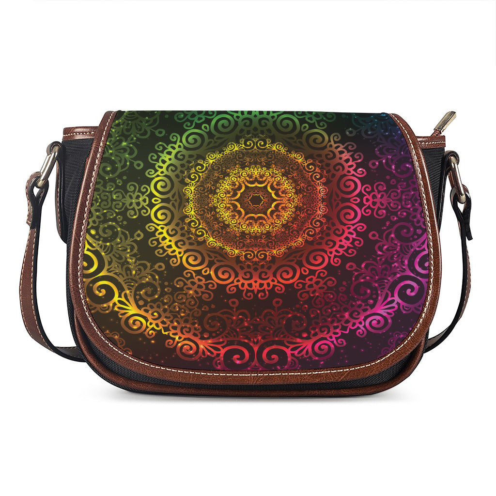 Colorful Gradient Mandala Print Saddle Bag