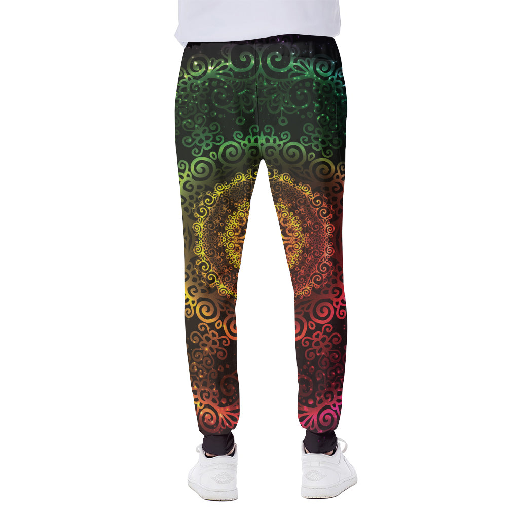 Colorful Gradient Mandala Print Scuba Joggers