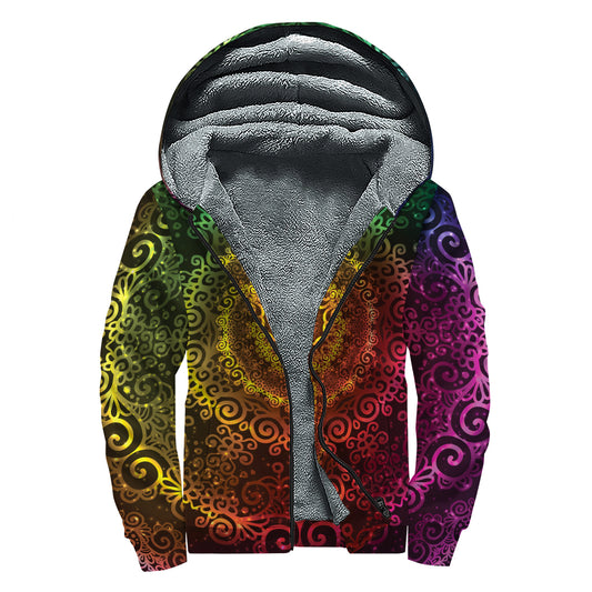 Colorful Gradient Mandala Print Sherpa Lined Zip Up Hoodie