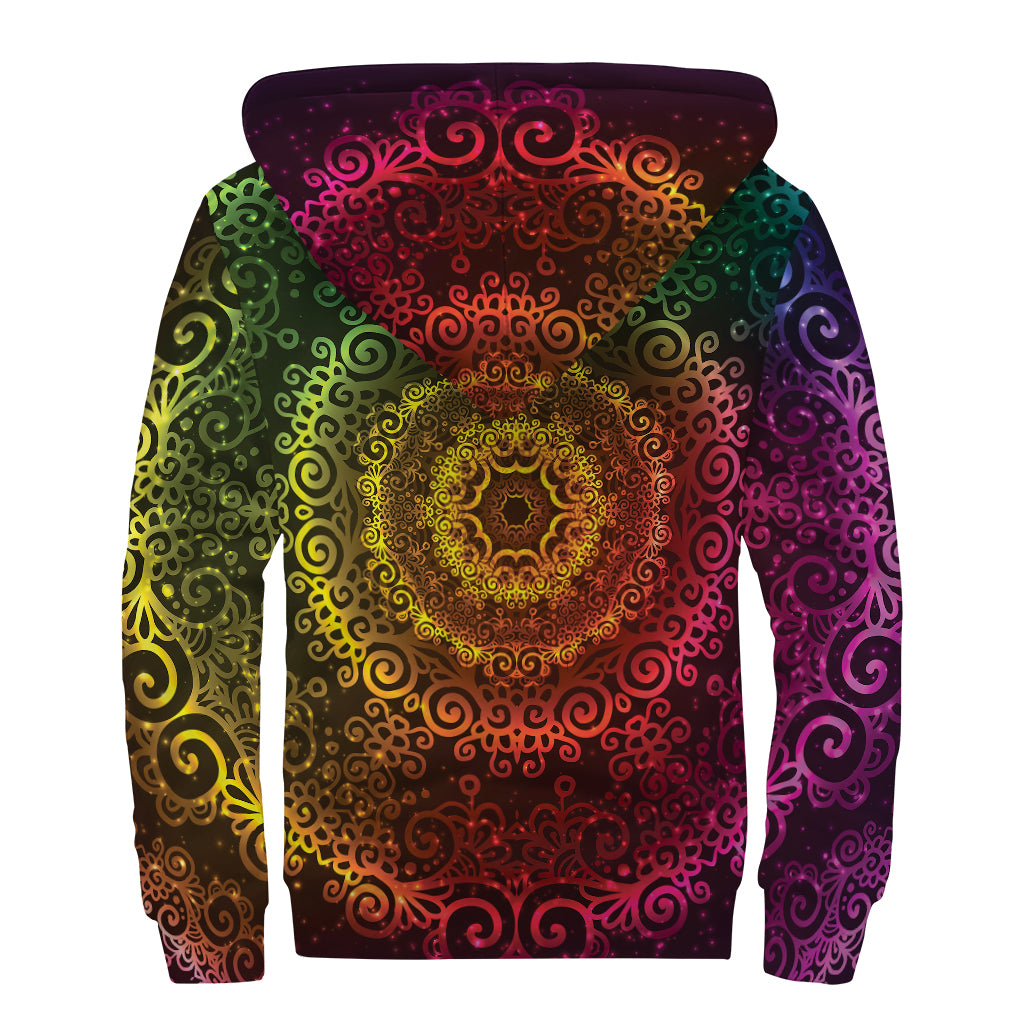 Colorful Gradient Mandala Print Sherpa Lined Zip Up Hoodie