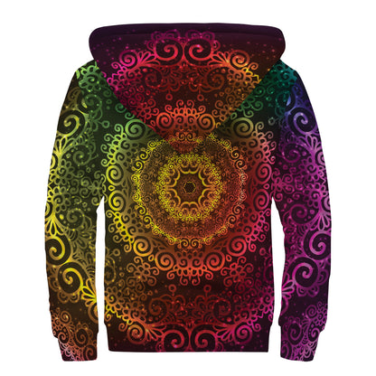 Colorful Gradient Mandala Print Sherpa Lined Zip Up Hoodie