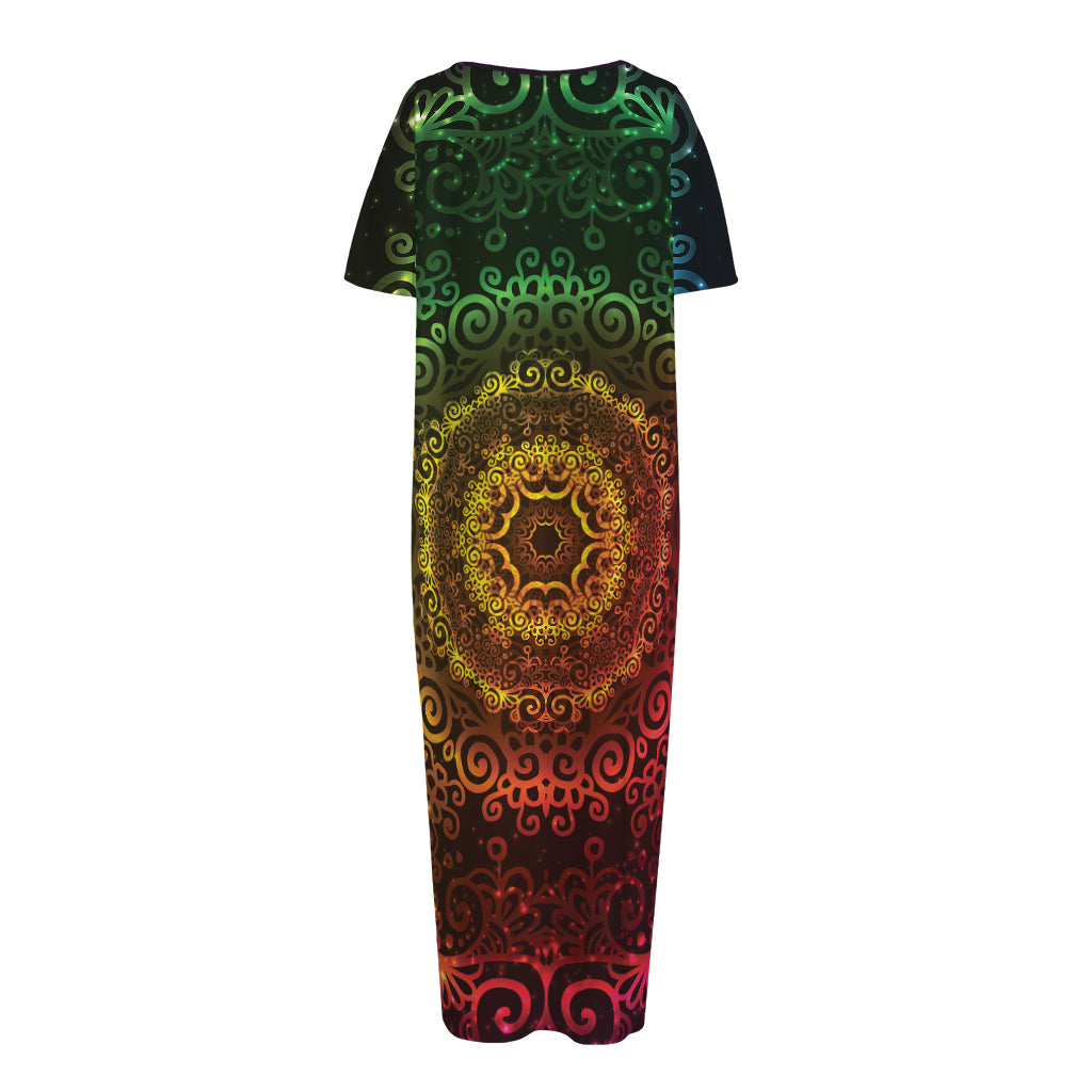 Colorful Gradient Mandala Print Short Sleeve Long Nightdress
