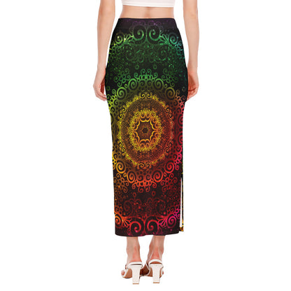 Colorful Gradient Mandala Print Side Slit Maxi Skirt