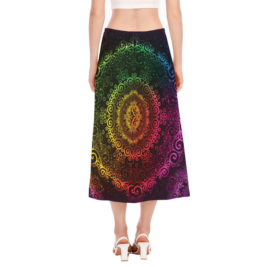 Colorful Gradient Mandala Print Side Slit Midi Skirt