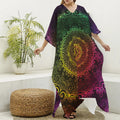 Colorful Gradient Mandala Print Silk V-Neck Kaftan Dress