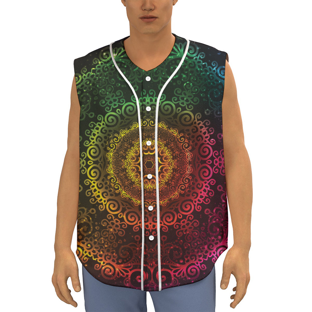 Colorful Gradient Mandala Print Sleeveless Baseball Jersey