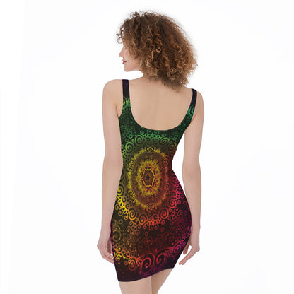 Colorful Gradient Mandala Print Sleeveless Bodycon Dress