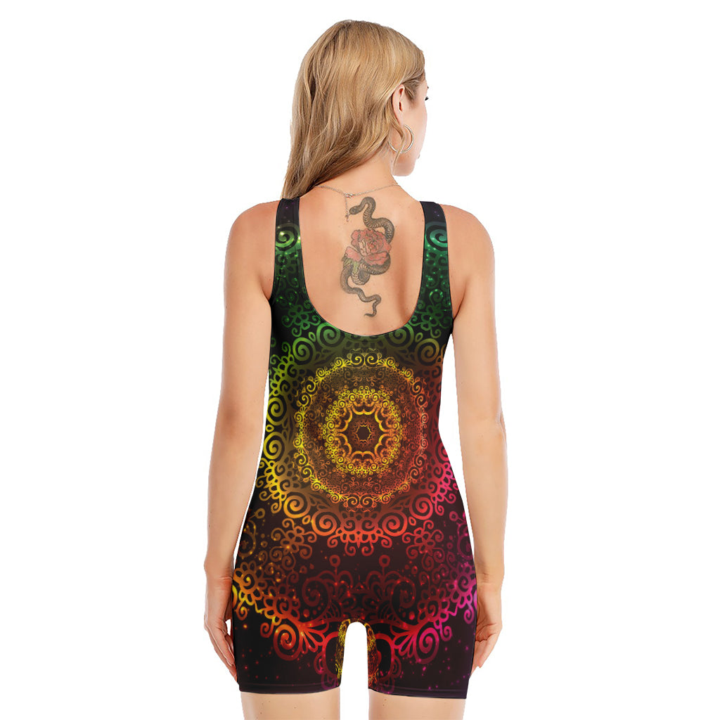 Colorful Gradient Mandala Print Sleeveless One Piece Swimsuit