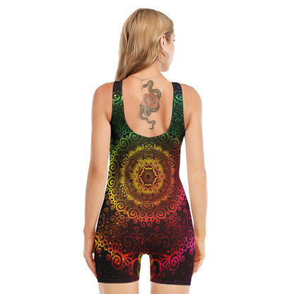 Colorful Gradient Mandala Print Sleeveless One Piece Swimsuit