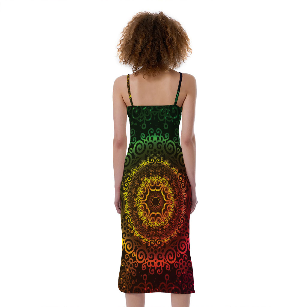 Colorful Gradient Mandala Print Slim Fit Midi Cami Dress