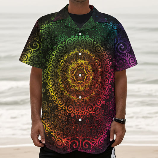 Colorful Gradient Mandala Print Textured Short Sleeve Shirt