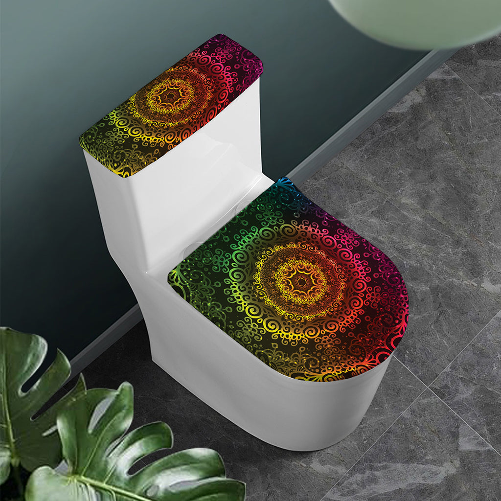 Colorful Gradient Mandala Print Toilet Lid And Tank Cover Set