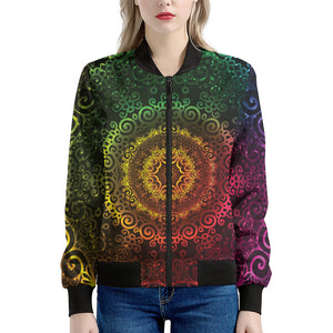 Colorful Gradient Mandala Print Women's Bomber Jacket