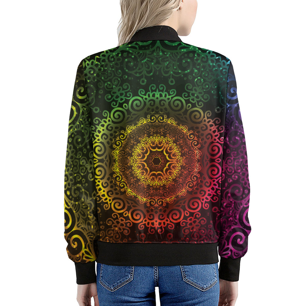 Colorful Gradient Mandala Print Women's Bomber Jacket