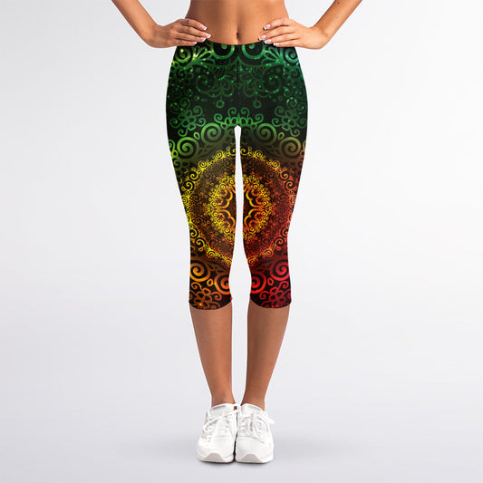Colorful Gradient Mandala Print Women's Capri Leggings