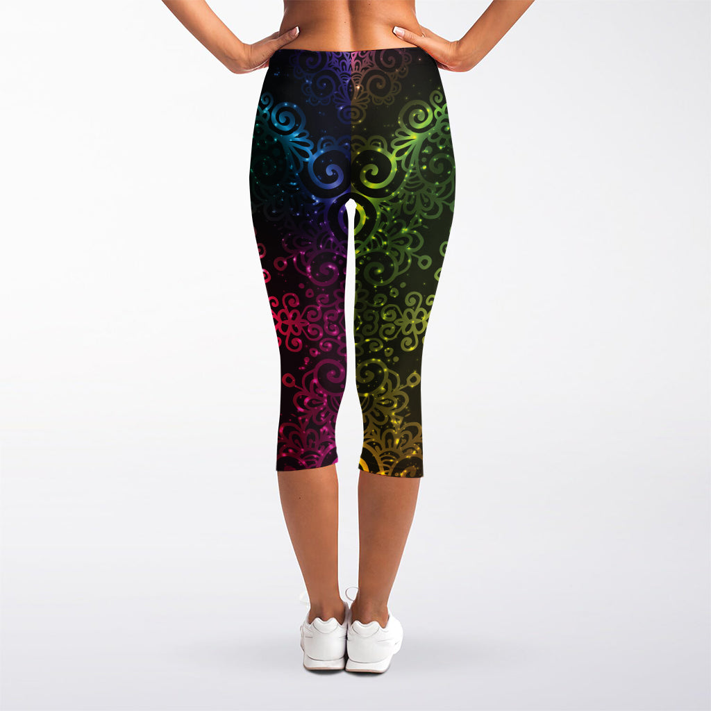 Colorful Gradient Mandala Print Women's Capri Leggings