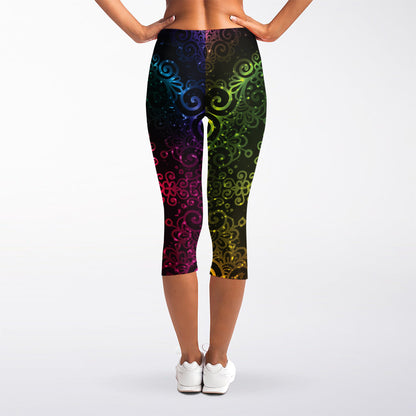 Colorful Gradient Mandala Print Women's Capri Leggings