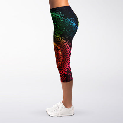 Colorful Gradient Mandala Print Women's Capri Leggings