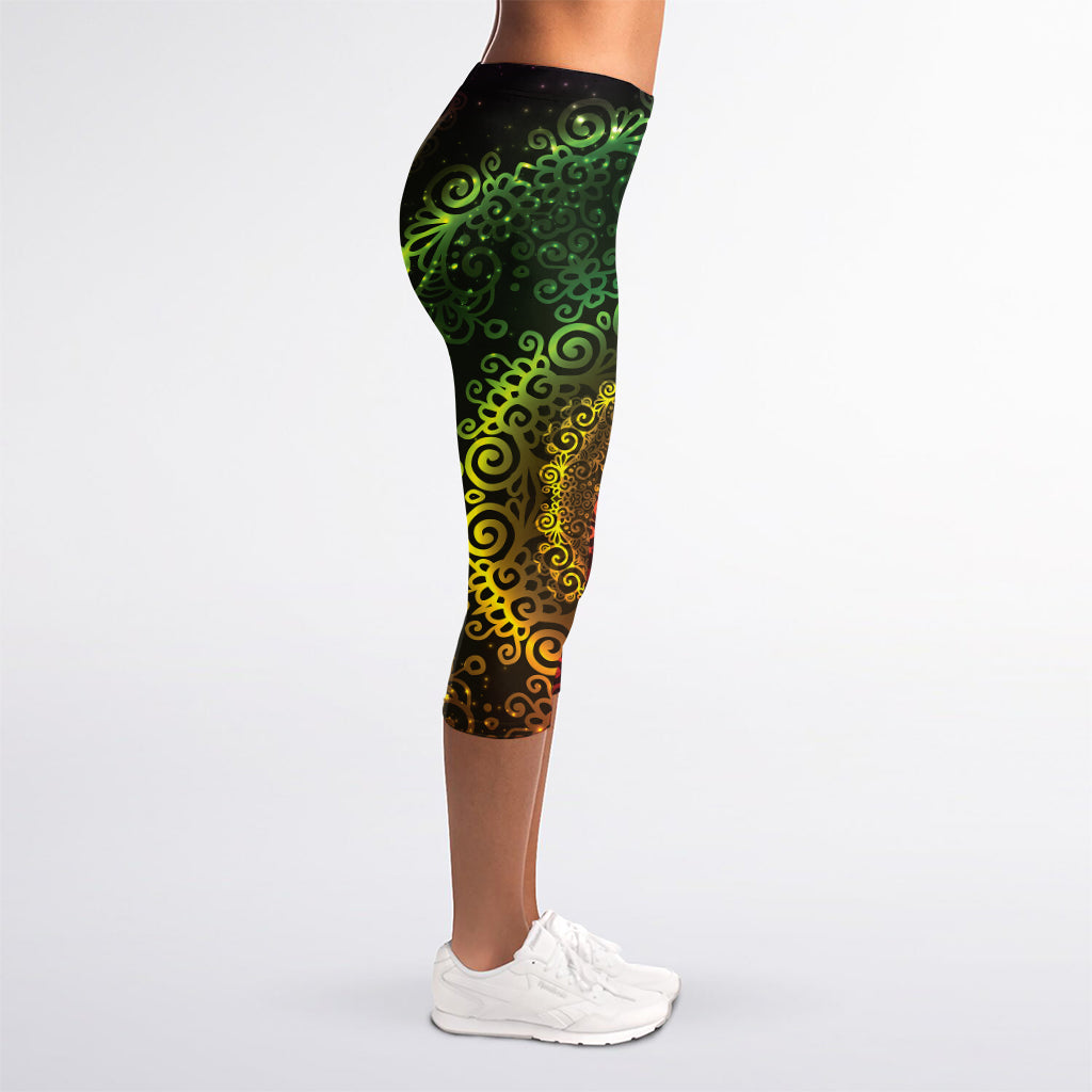 Colorful Gradient Mandala Print Women's Capri Leggings