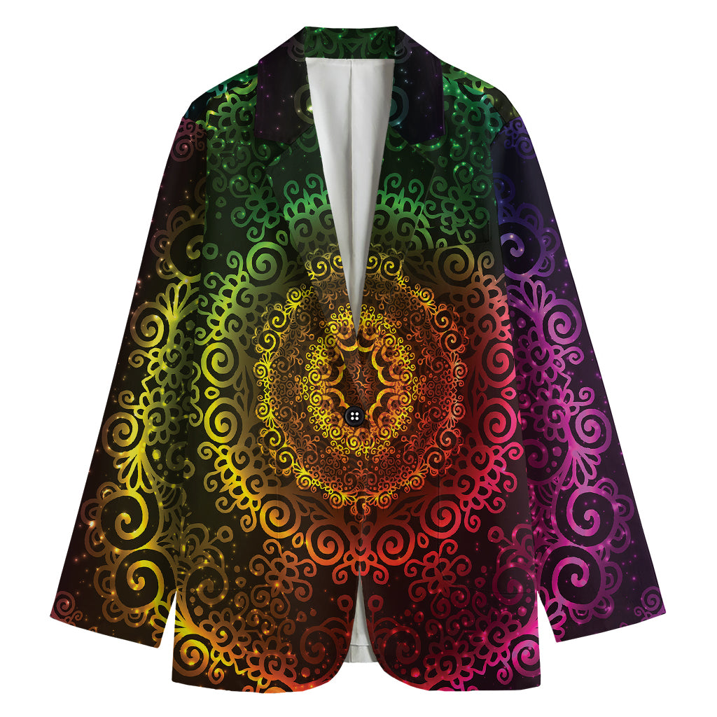 Colorful Gradient Mandala Print Women's Cotton Blazer