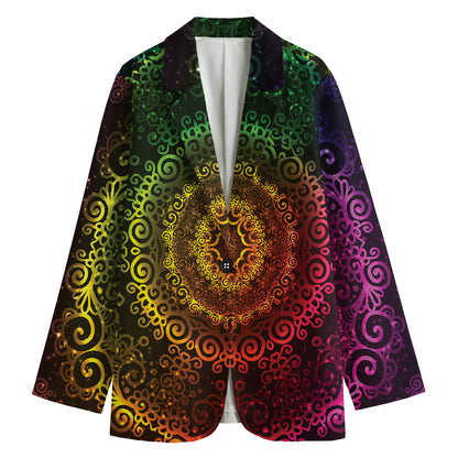 Colorful Gradient Mandala Print Women's Cotton Blazer